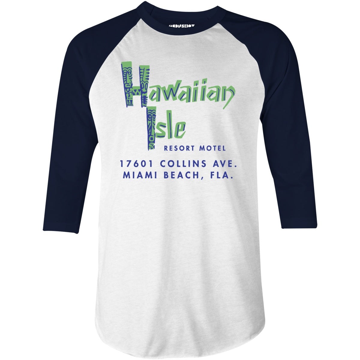 Hawaiian Isle Resort Motel - Miami, FL - Vintage Tiki Bar - 3/4 Sleeve Raglan T-Shirt